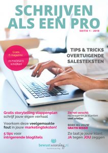 E-magazine Schrijven als een Pro - editie 1 2018 E-magazine, magazine, schrijven als een pro, bewustwoording, ilse de boer, schrijven, schrijftips, copywriting, bloggen, Ebook, E-book